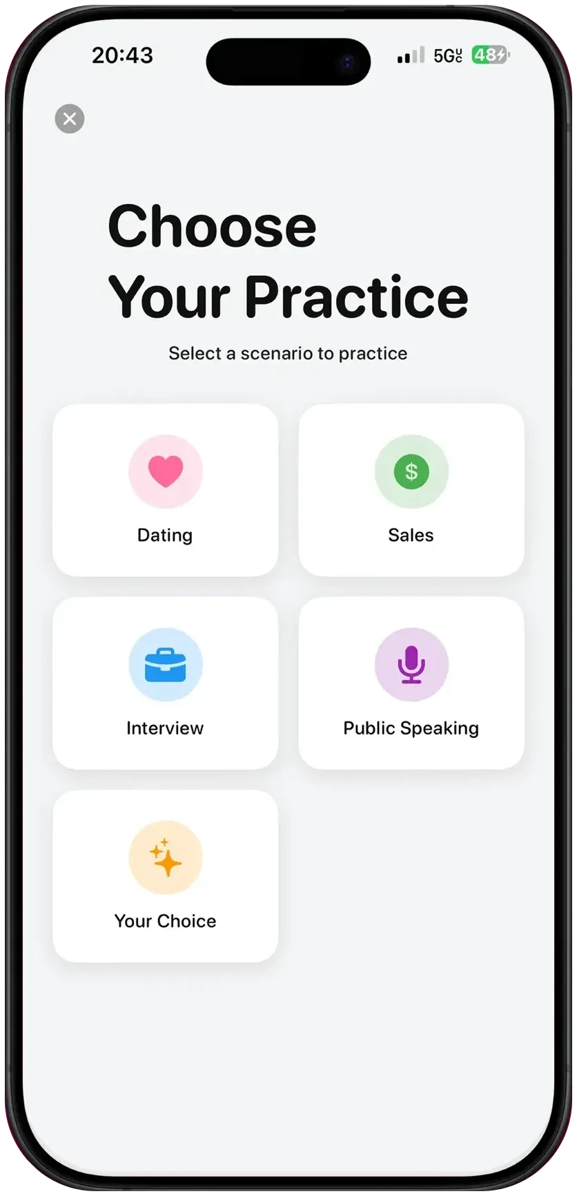 Articulate AI — choose a practice scenario